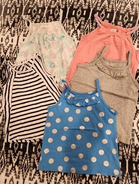 Girls' Mixed Tank Top Set - Blue, Pink, Gray, Striped, Floral, Size 3T
